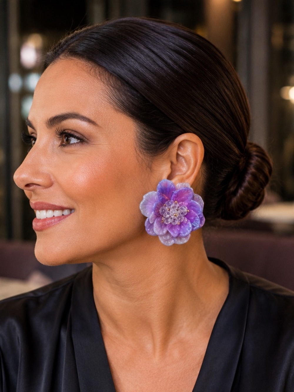 Paparazzi Lavender Floral Statement Earrings NWT Iridescent